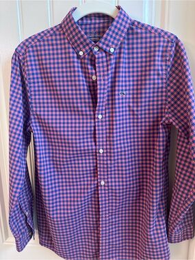 Vineyard Vines Men’s Red and Blue Gingham Button-Down Shirt